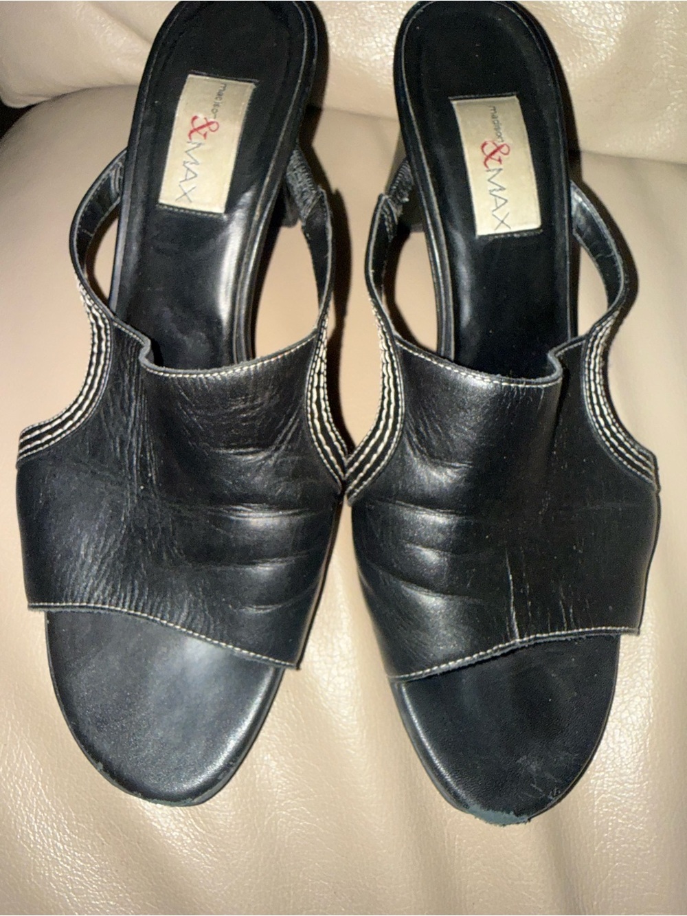 Madison & Max Black Leather Slip-On Mules